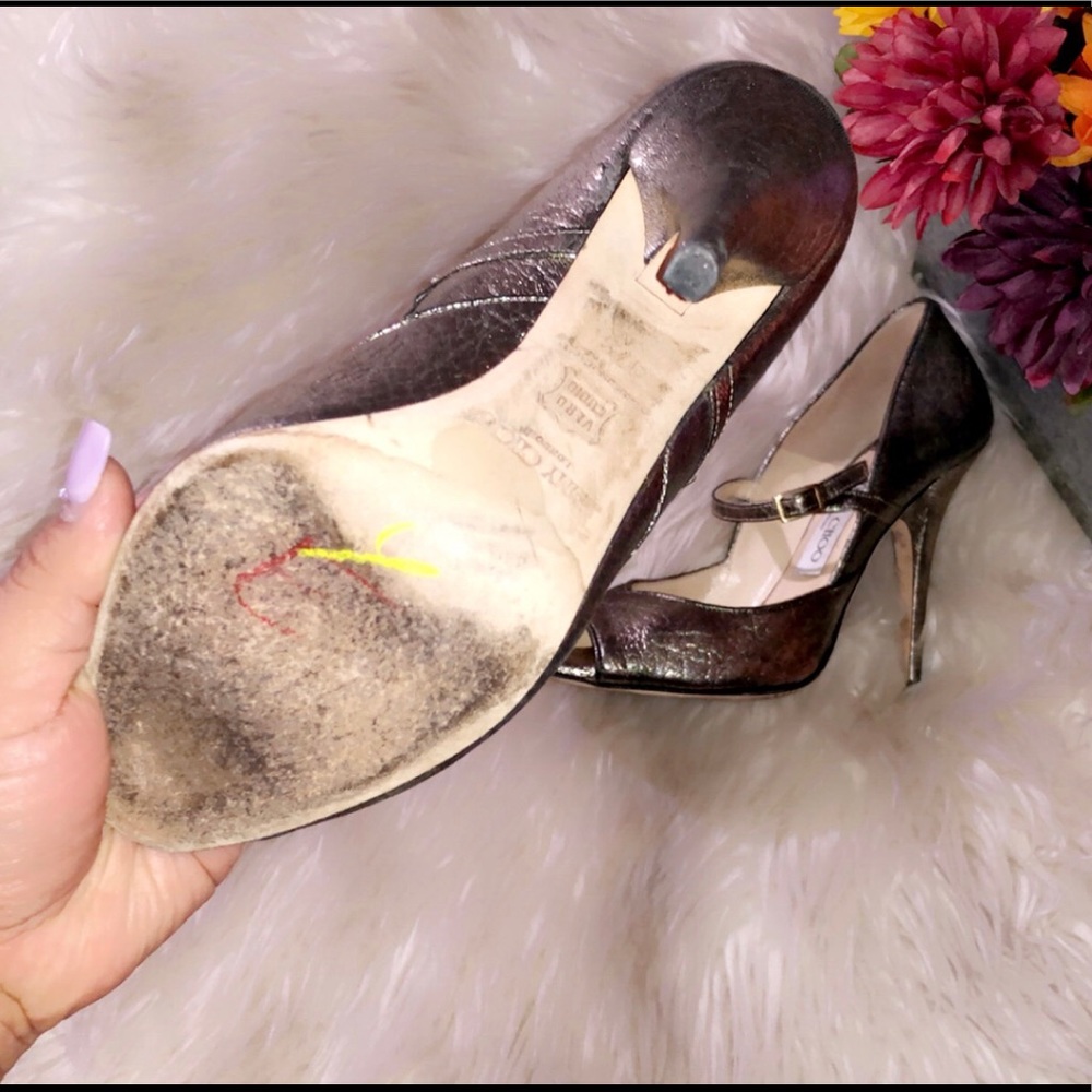JIMMY CHOO Metallic Champagne Peep Toe Heel - Picture 9 of 11